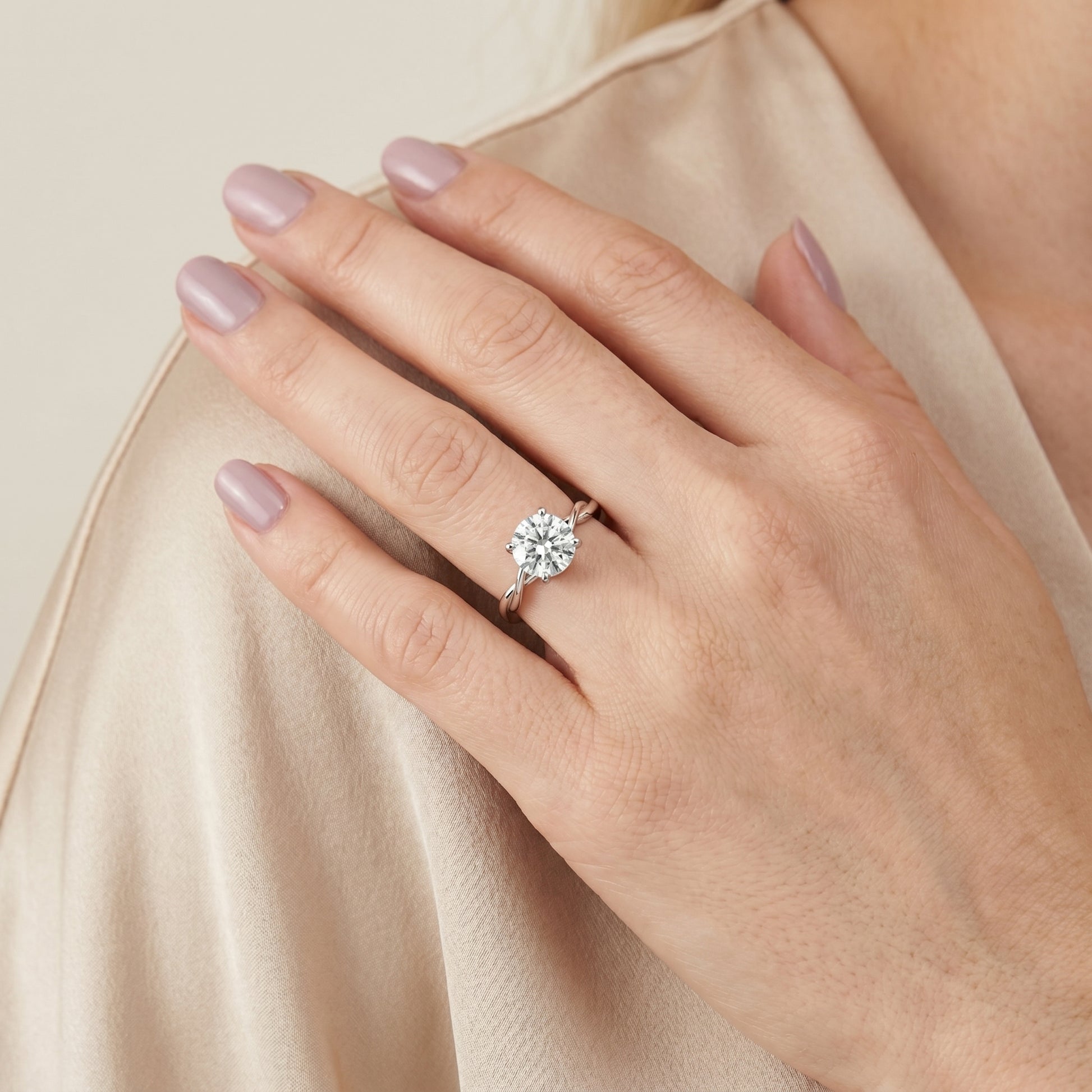 Round Cut Lab Grown Diamond Ring in Platinum
