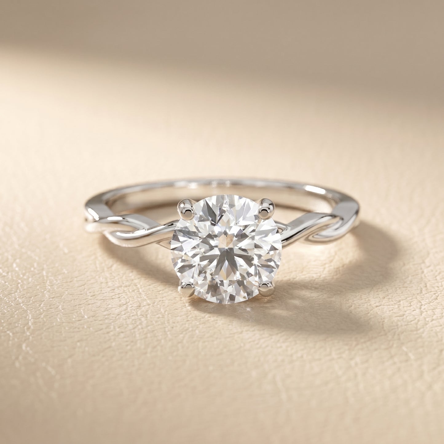 Round Cut Lab Grown Diamond Ring in Silver