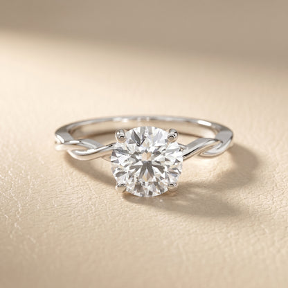 Round Cut Lab Grown Diamond Ring in Silver