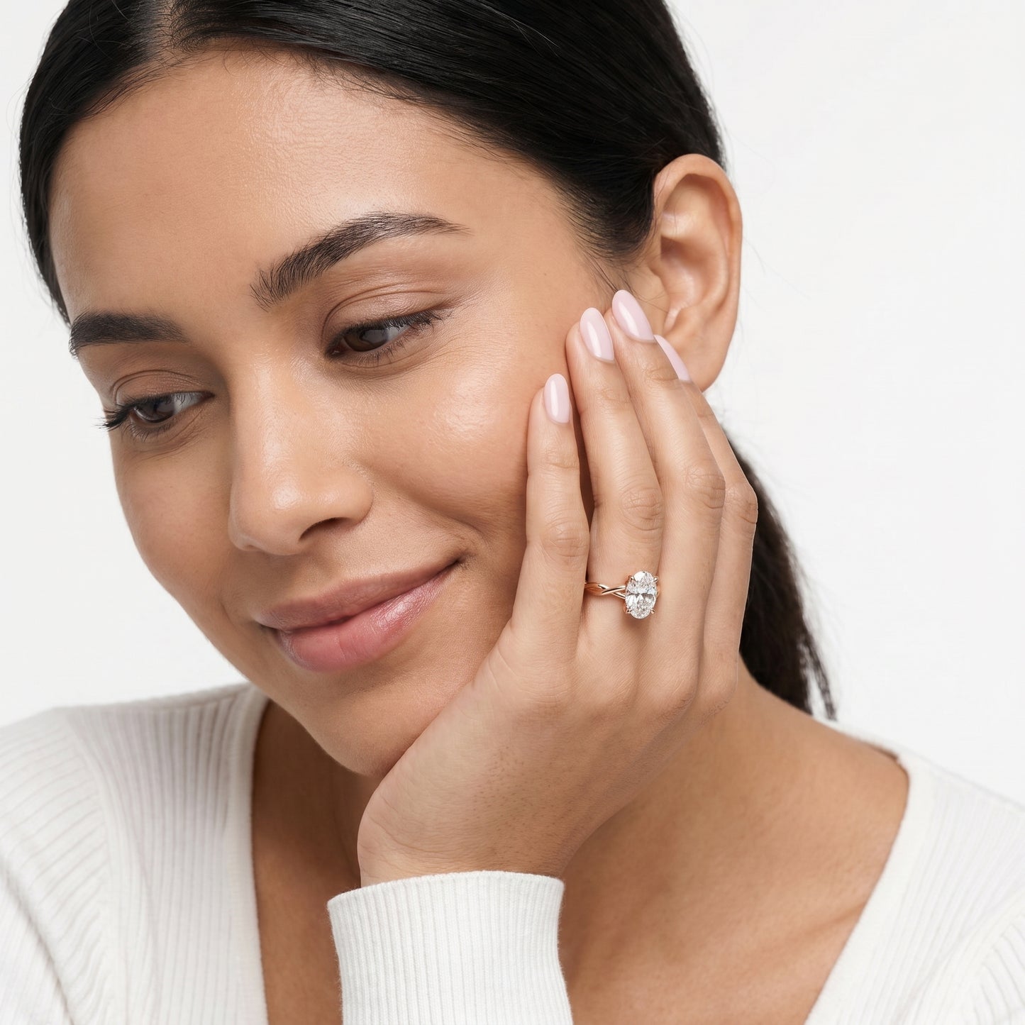 Oval Cut Lab Grown Diamond Ring in Rose Gold