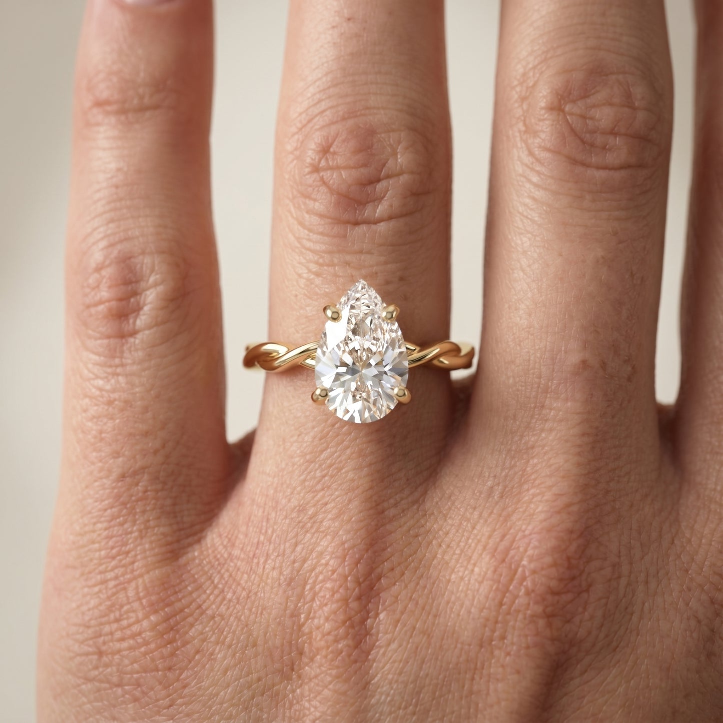 Pear Cut Lab Grown Diamond Ring in Yellow Gold