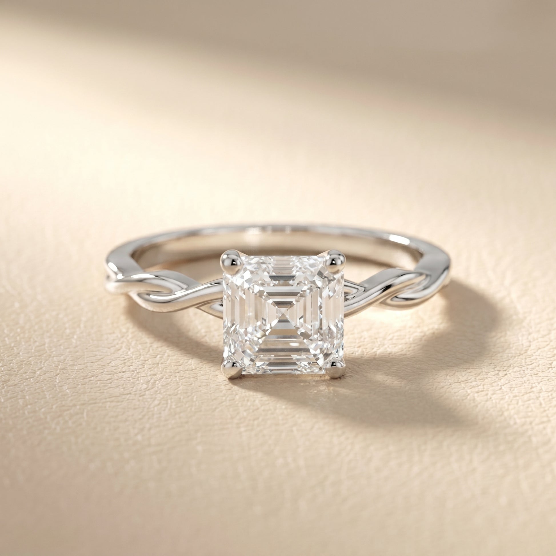 Asscher Cut Lab Grown Diamond Ring in White Gold
