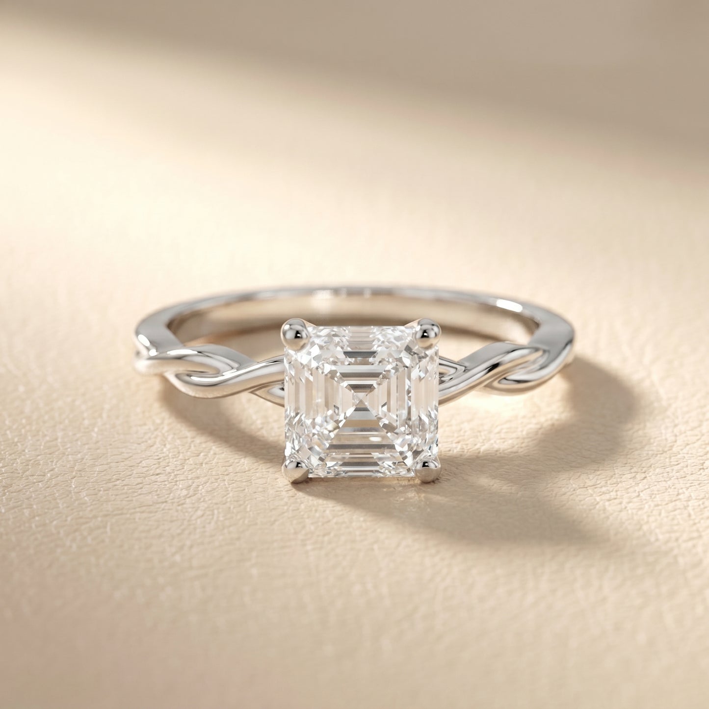 Asscher Cut Lab Grown Diamond Ring in Silver