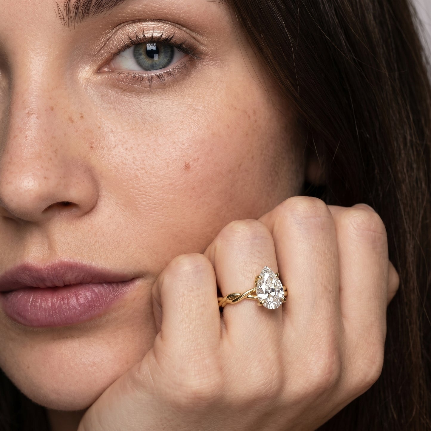 Pear Cut Lab Grown Diamond Ring in Yellow Gold