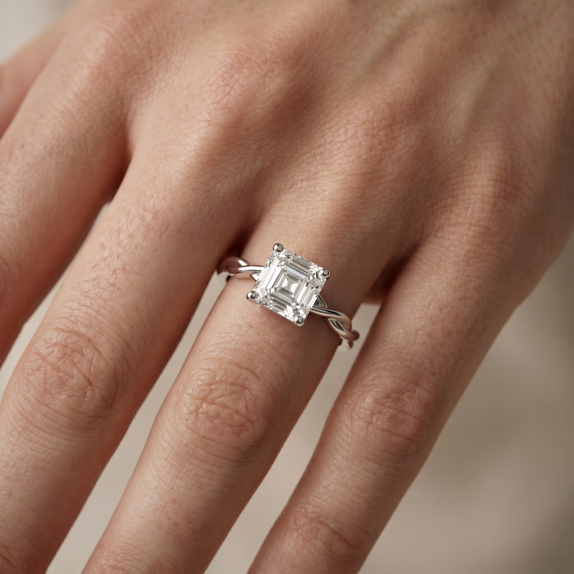 Asscher Cut Lab Grown Diamond Ring in Silver