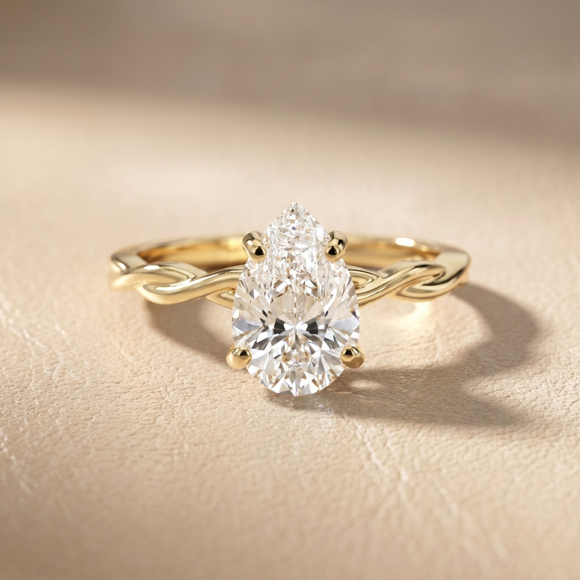 Pear Cut Lab Grown Diamond Ring in Yellow Gold
