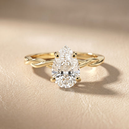Pear Cut Lab Grown Diamond Ring in Yellow Gold