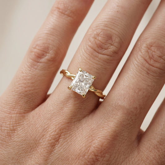 Radiant Cut Lab Grown Diamond Ring in Yellow Gold