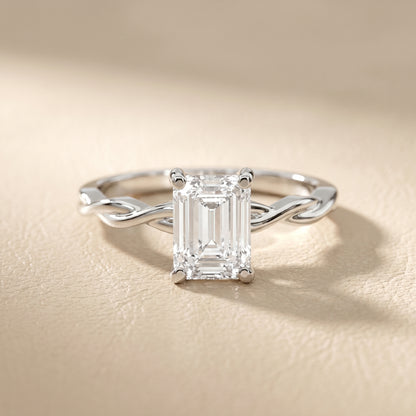 Emerald Cut Lab Grown Diamond Ring in Silver