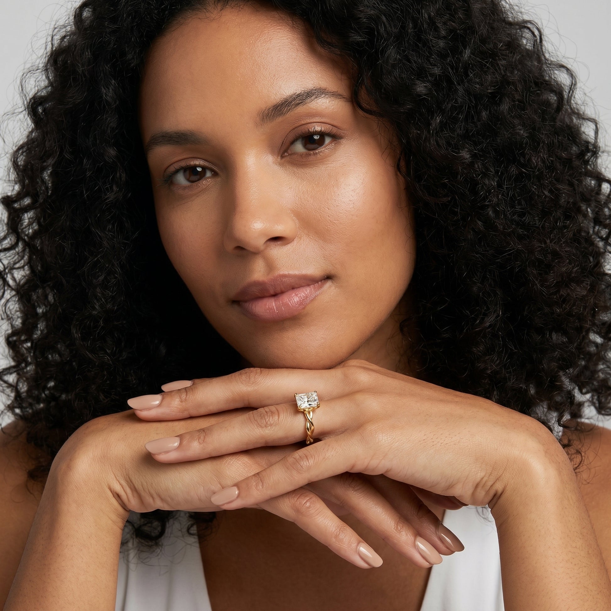 Radiant Cut Lab Grown Diamond Ring in Yellow Gold