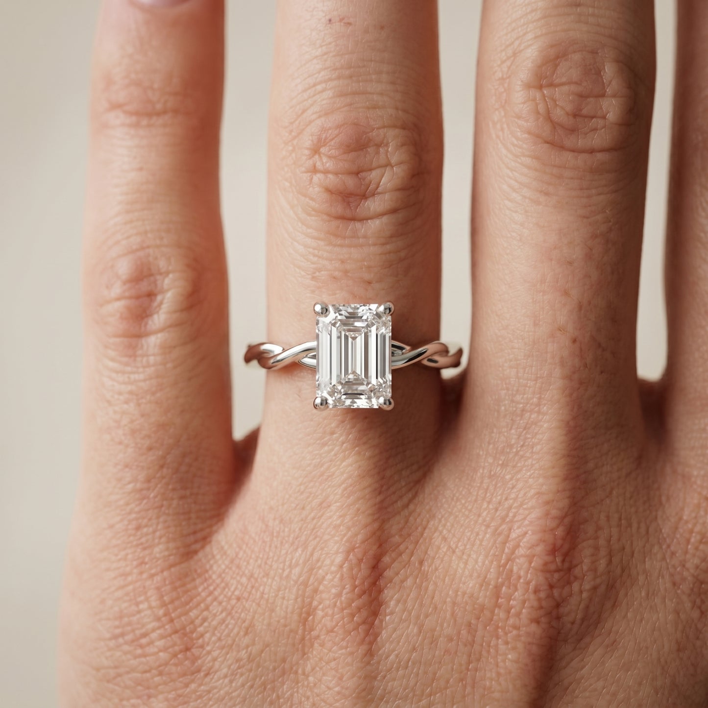 Emerald Cut Lab Grown Diamond Ring in White Gold
