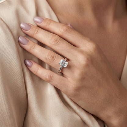 Emerald Cut Lab Grown Diamond Ring in White Gold