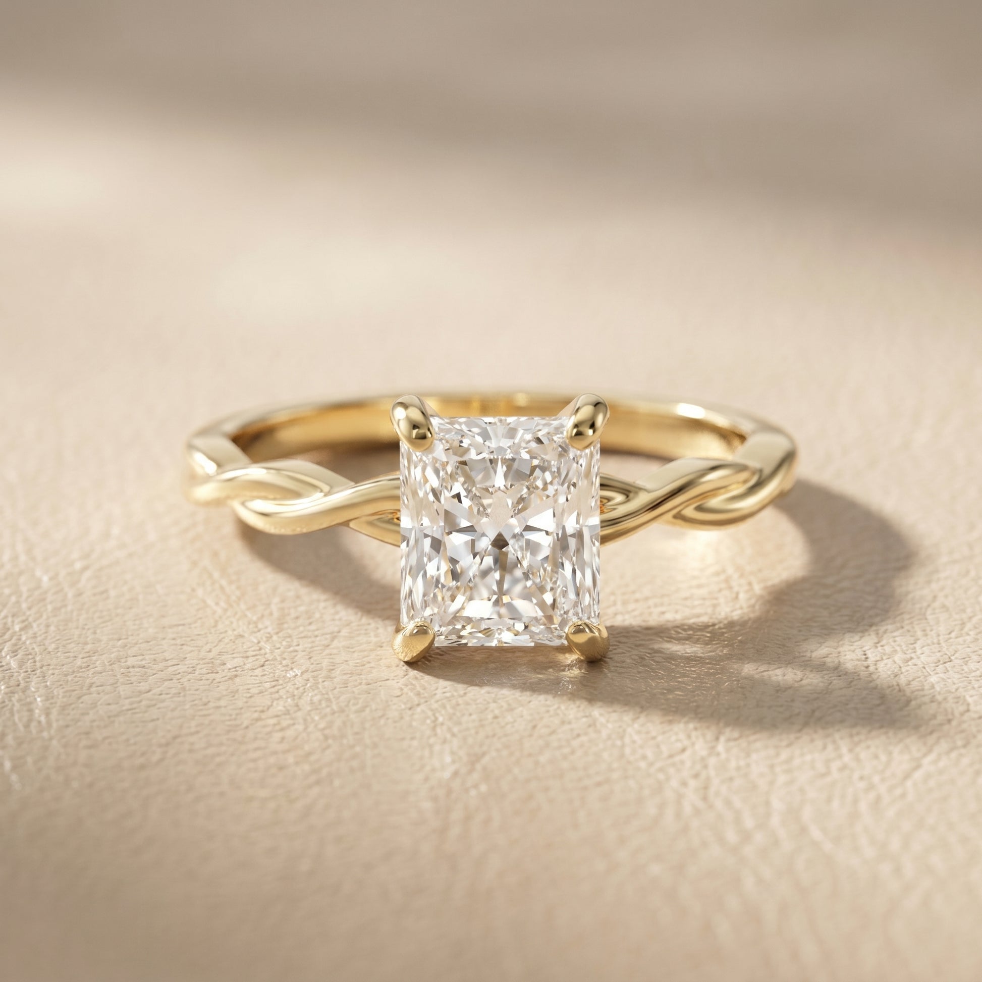 Radiant Cut Lab Grown Diamond Ring in Yellow Gold