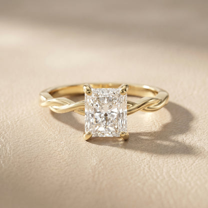 Radiant Cut Lab Grown Diamond Ring in Yellow Gold