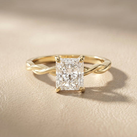 Radiant Cut Lab Grown Diamond Ring in Yellow Gold