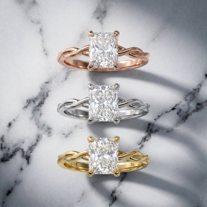 Radiant Cut Lab Grown Diamond Ring in Yellow Gold