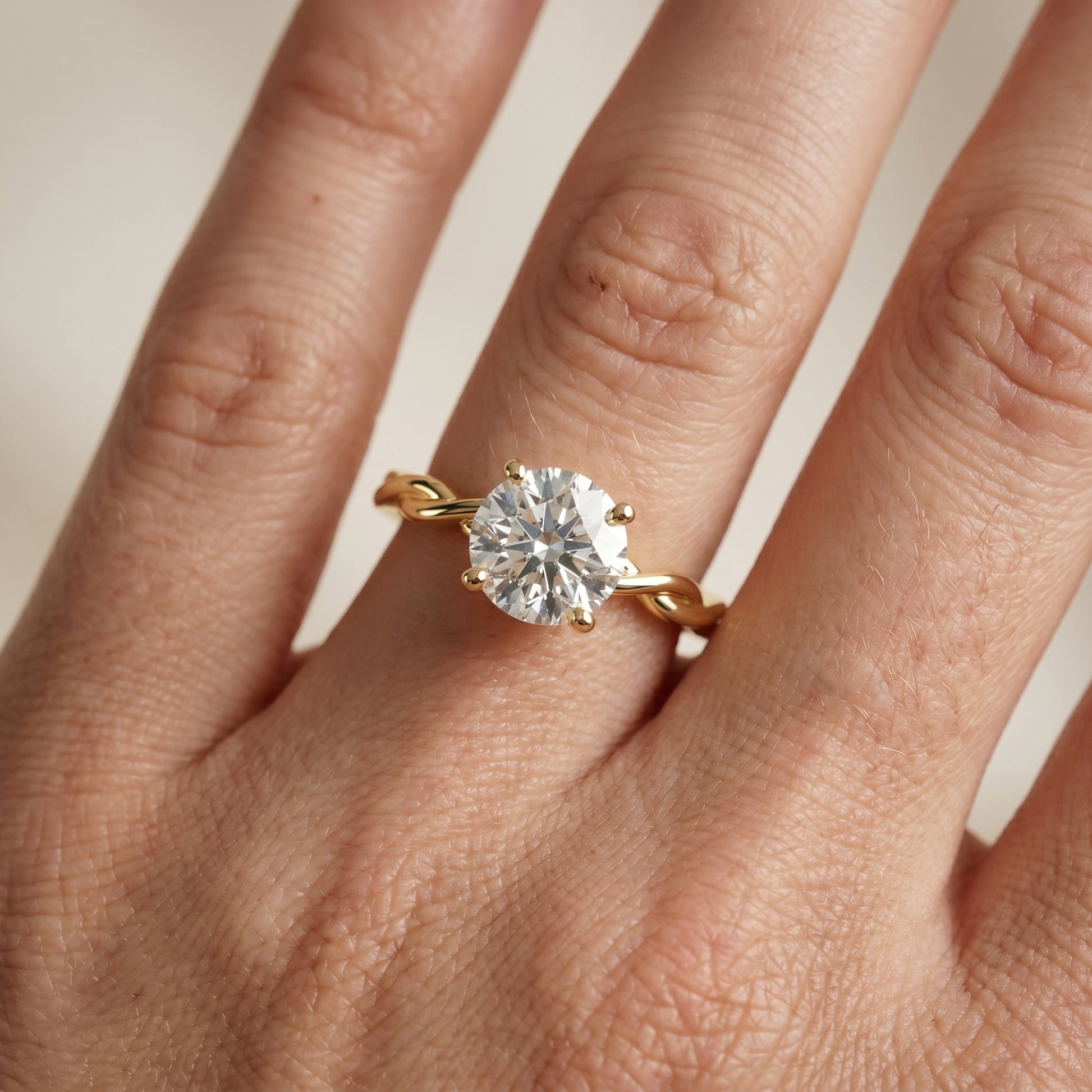 Round Cut Lab Grown Diamond Ring in Yellow Gold