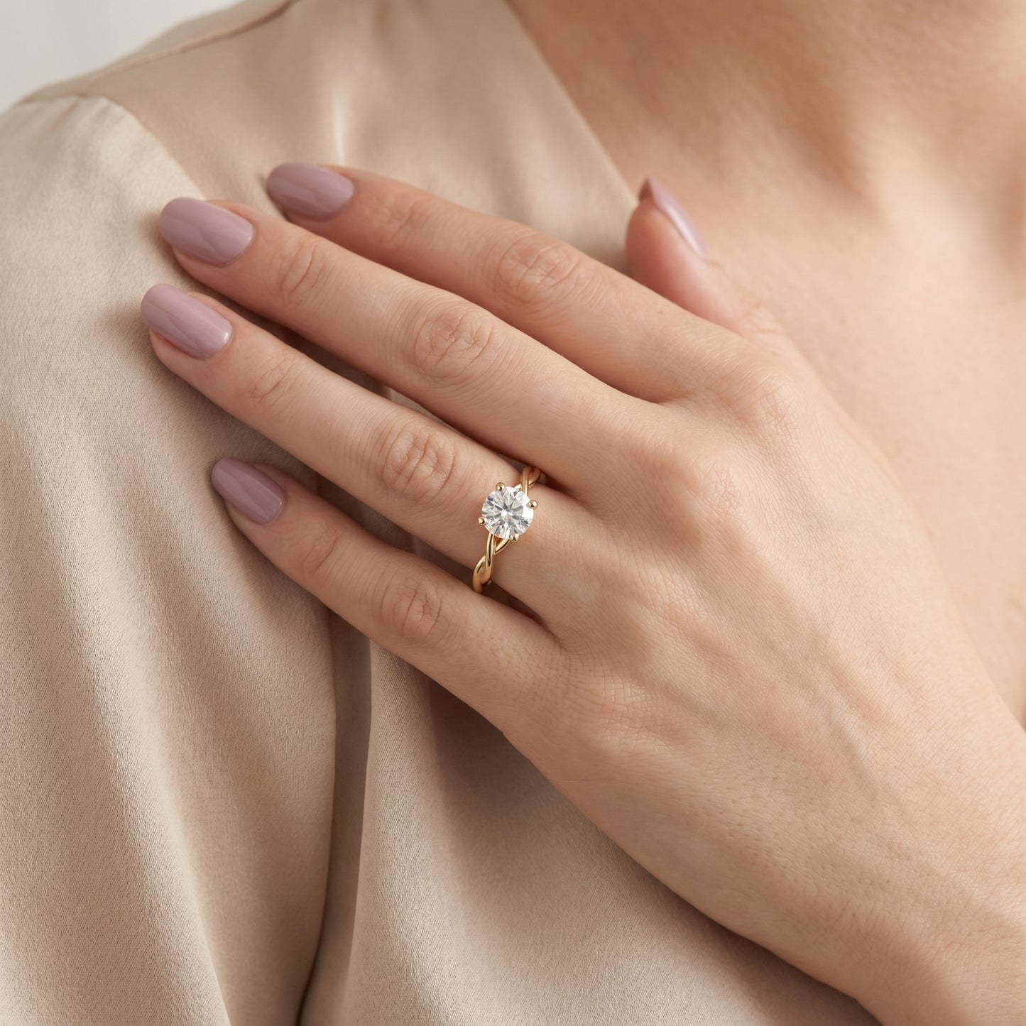 Round Cut Lab Grown Diamond Ring in Yellow Gold
