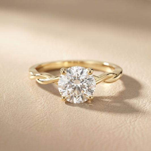 Round Cut Lab Grown Diamond Ring in Yellow Gold