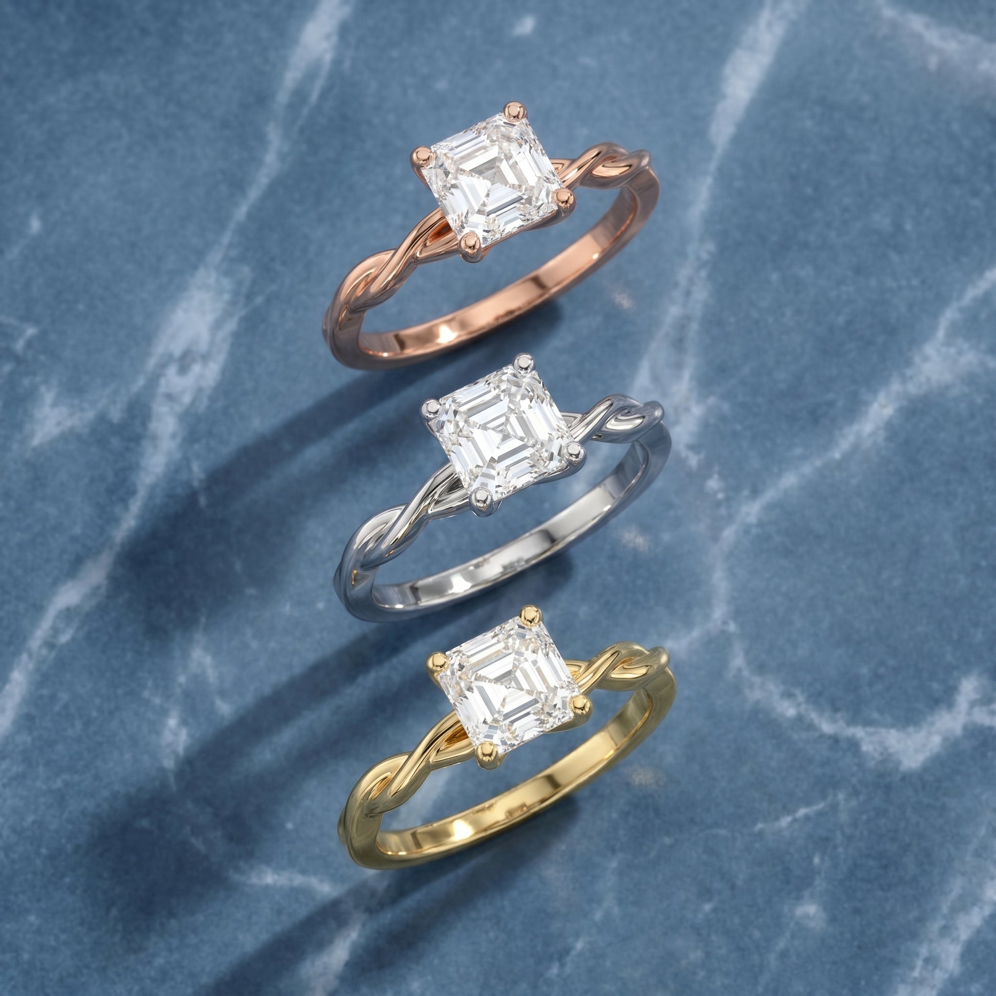 Asscher Cut Lab Grown Diamond Ring in Yellow Gold
