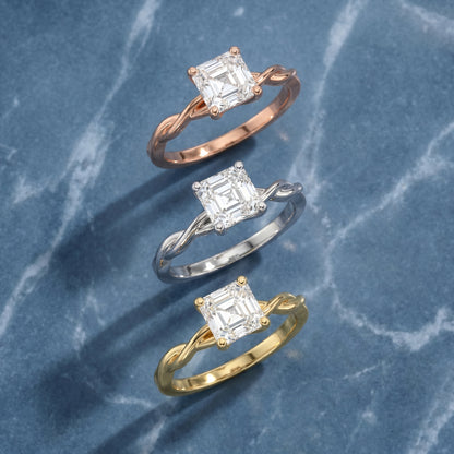 Asscher Cut Lab Grown Diamond Ring in Yellow Gold