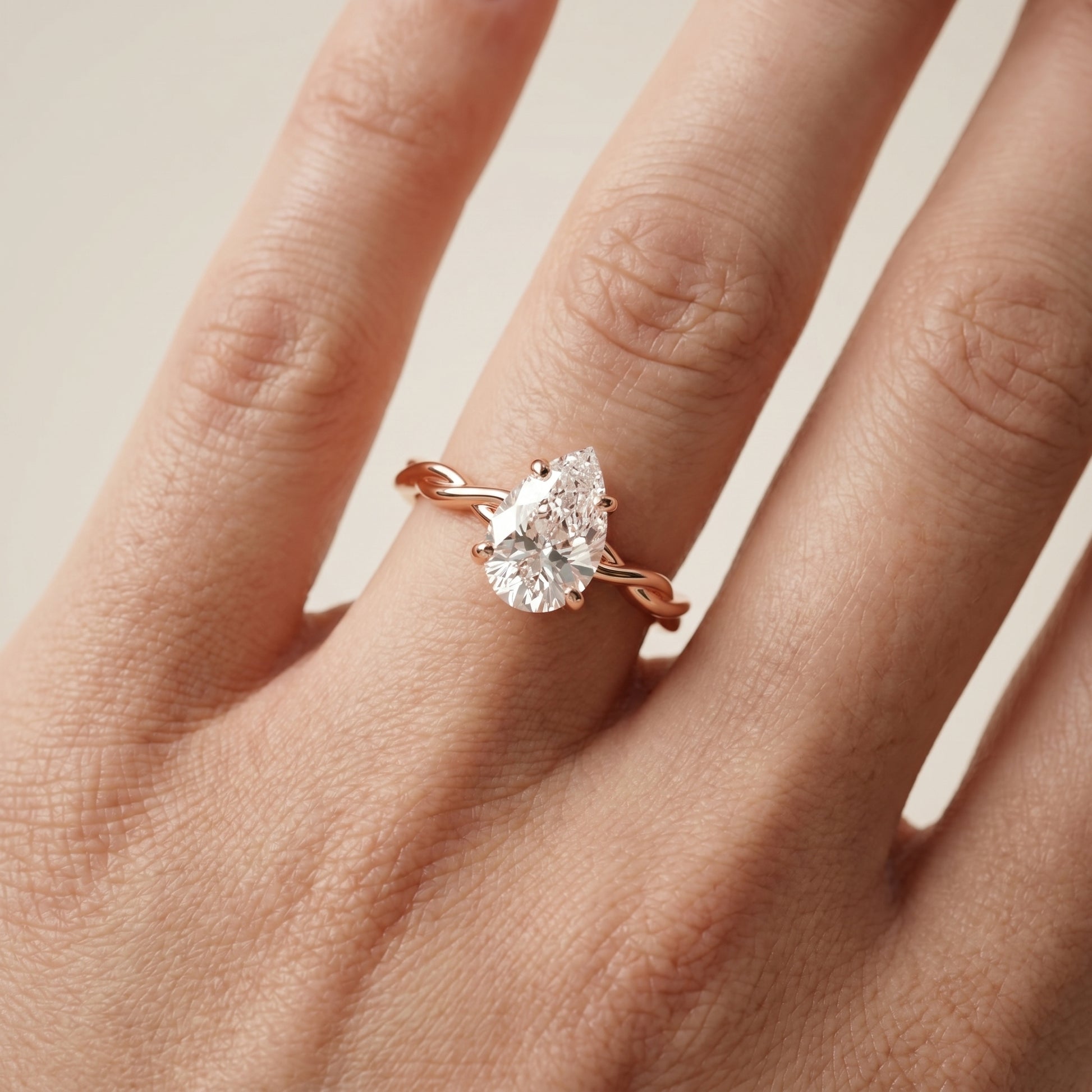 Pear Cut Lab Grown Diamond Ring in Rose Gold
