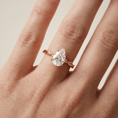 Pear Cut Lab Grown Diamond Ring in Rose Gold