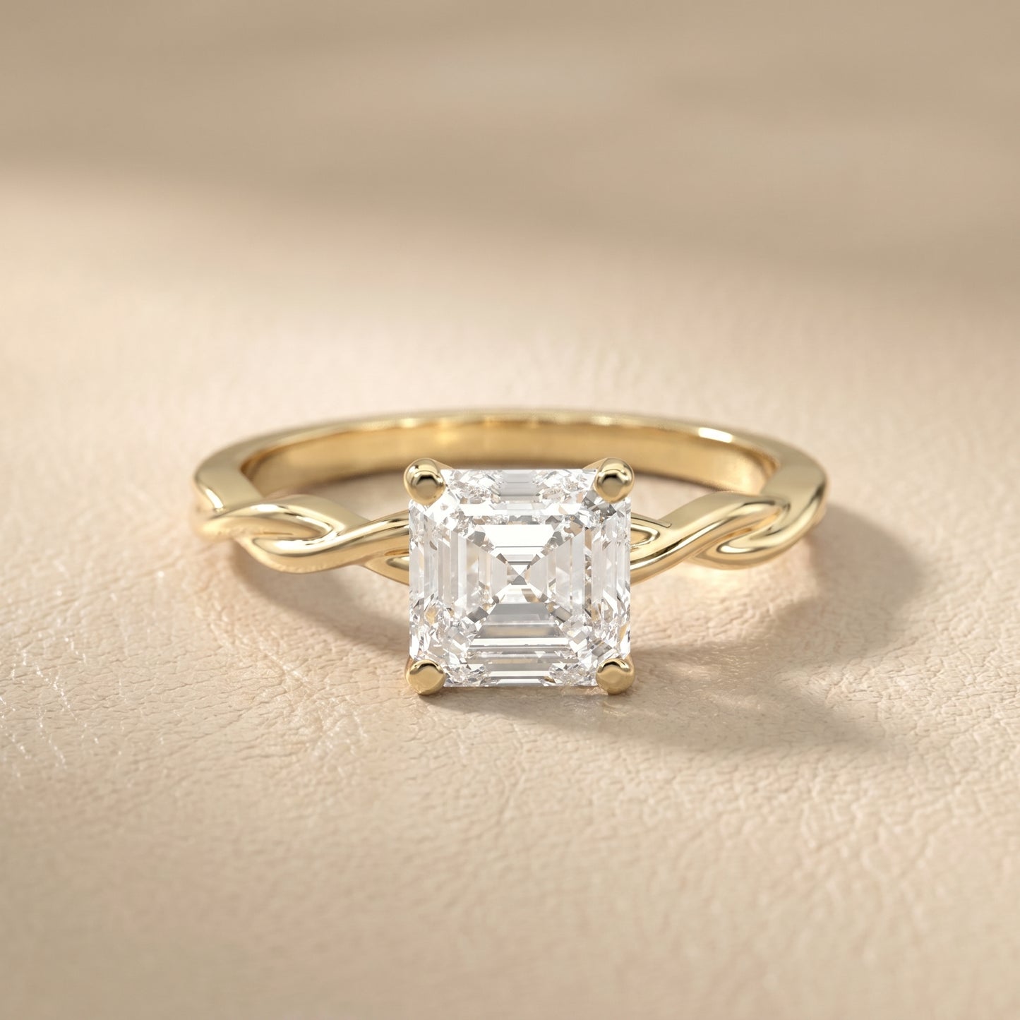 Asscher Cut Lab Grown Diamond Ring in Yellow Gold