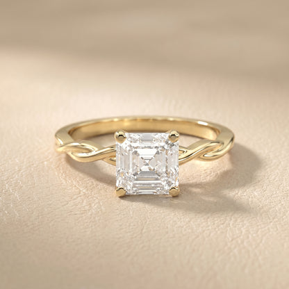 Asscher Cut Lab Grown Diamond Ring in Yellow Gold