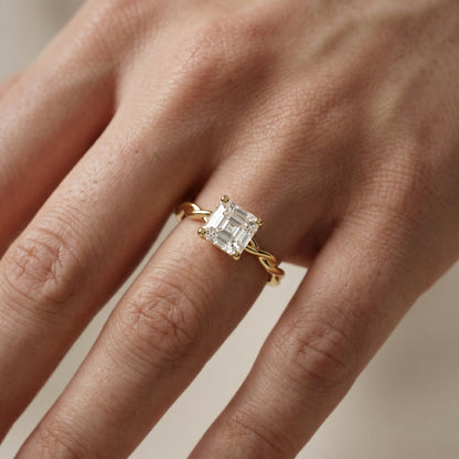 Asscher Cut Lab Grown Diamond Ring in Yellow Gold