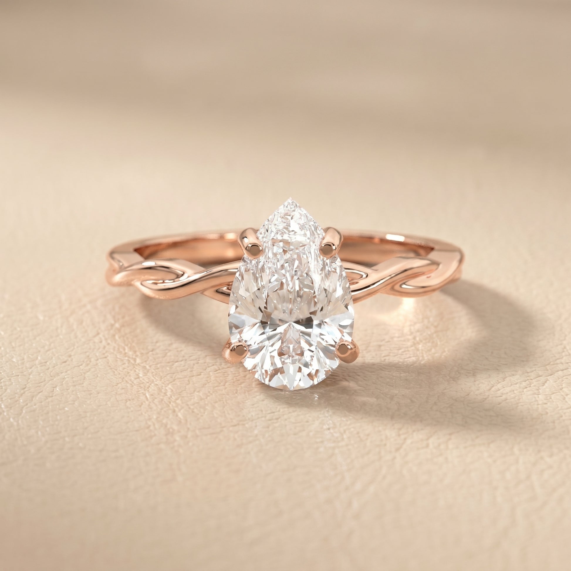 Pear Cut Lab Grown Diamond Ring in Rose Gold