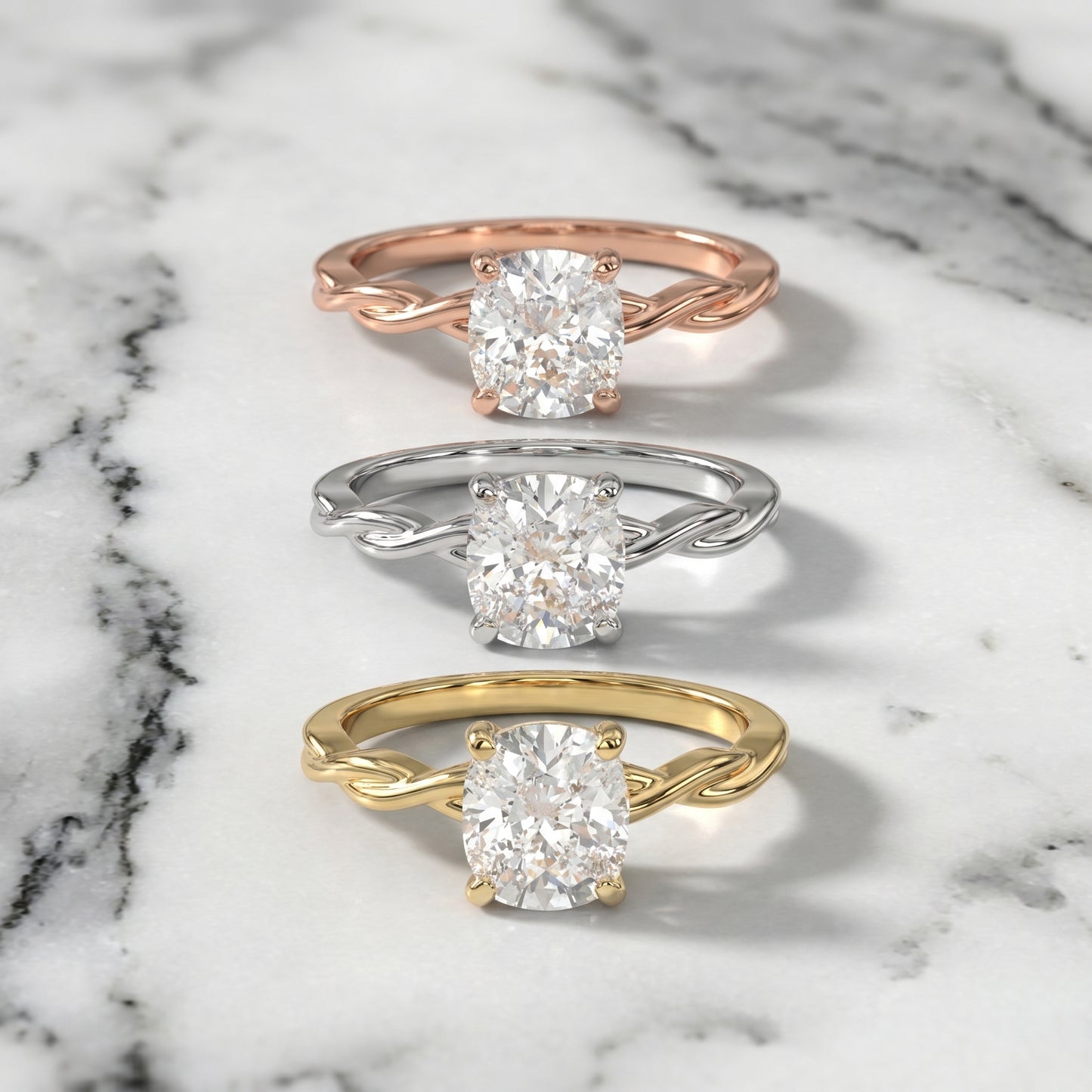 Cushion Cut Lab Grown Diamond Ring in Yellow Gold