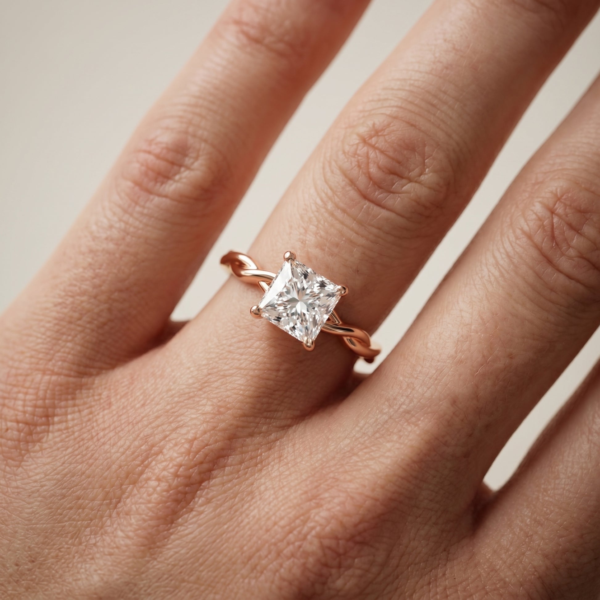 Princess Cut Lab Grown Diamond Ring in Rose Gold