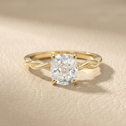 Cushion Cut Lab Grown Diamond Ring in Yellow Gold