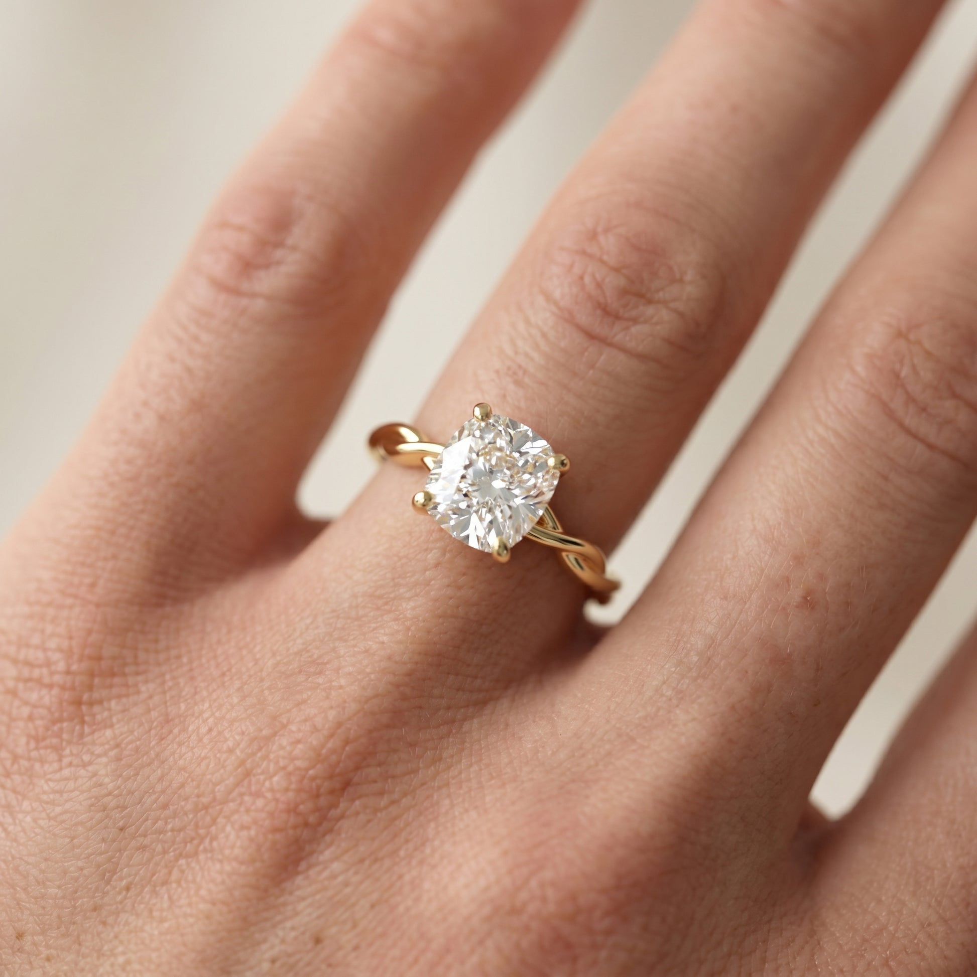Cushion Cut Lab Grown Diamond Ring in Yellow Gold