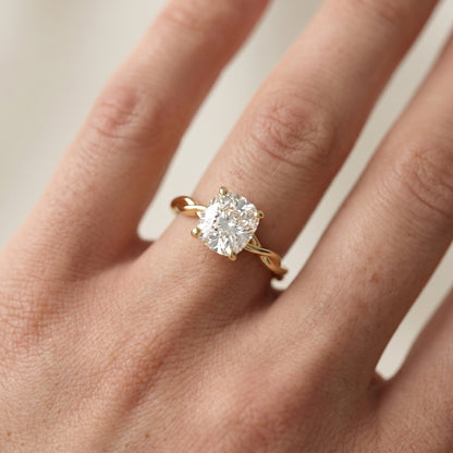 Cushion Cut Lab Grown Diamond Ring in Yellow Gold
