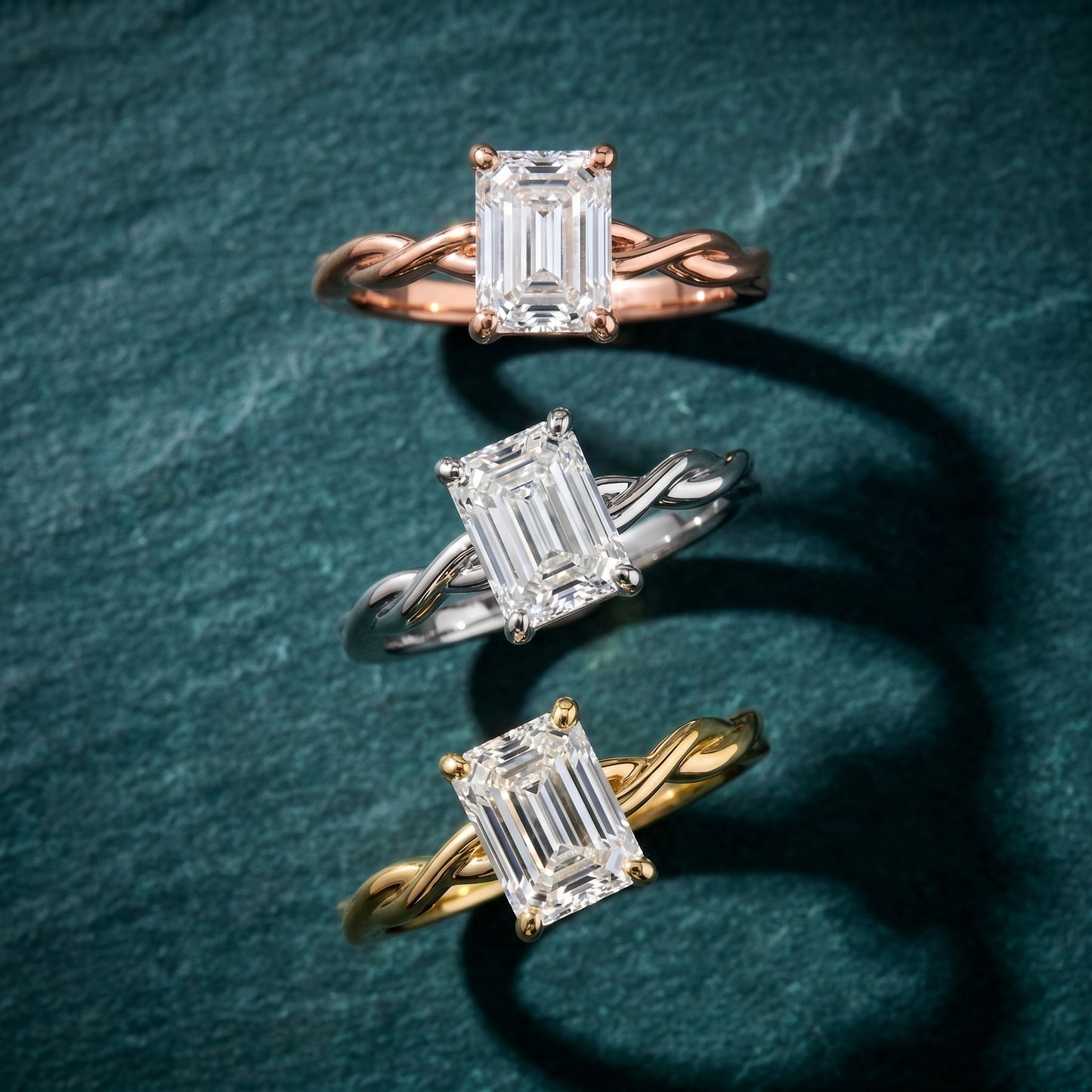 Emerald Cut Lab Grown Diamond Ring in Yellow Gold
