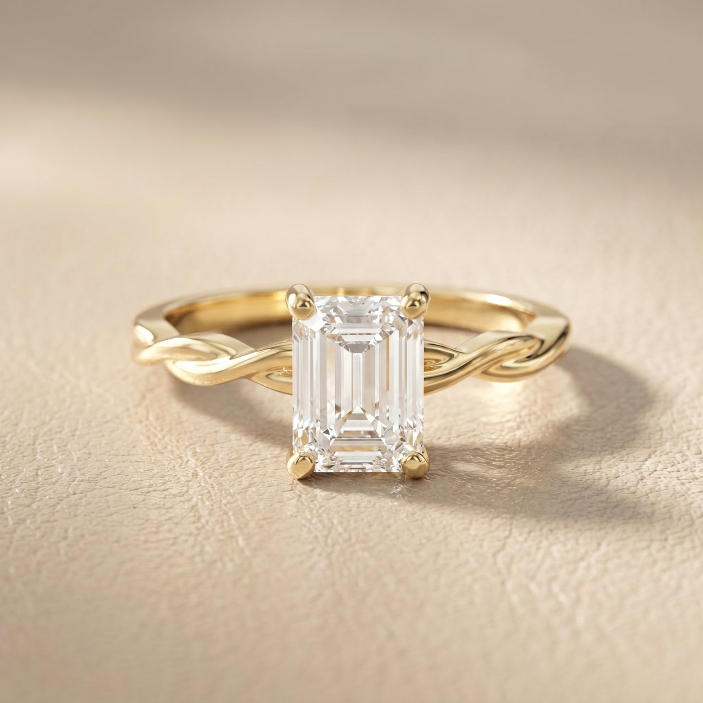 Emerald Cut Lab Grown Diamond Ring in Yellow Gold