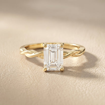 Emerald Cut Lab Grown Diamond Ring in Yellow Gold