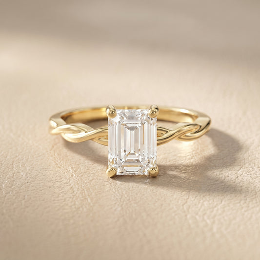 Emerald Cut Lab Grown Diamond Ring in Yellow Gold