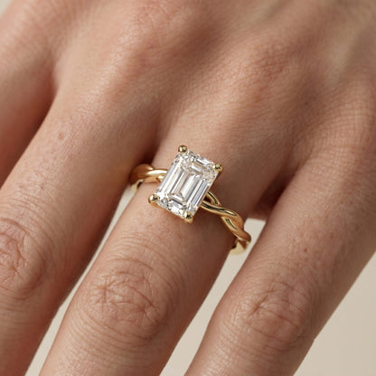 Emerald Cut Lab Grown Diamond Ring in Yellow Gold