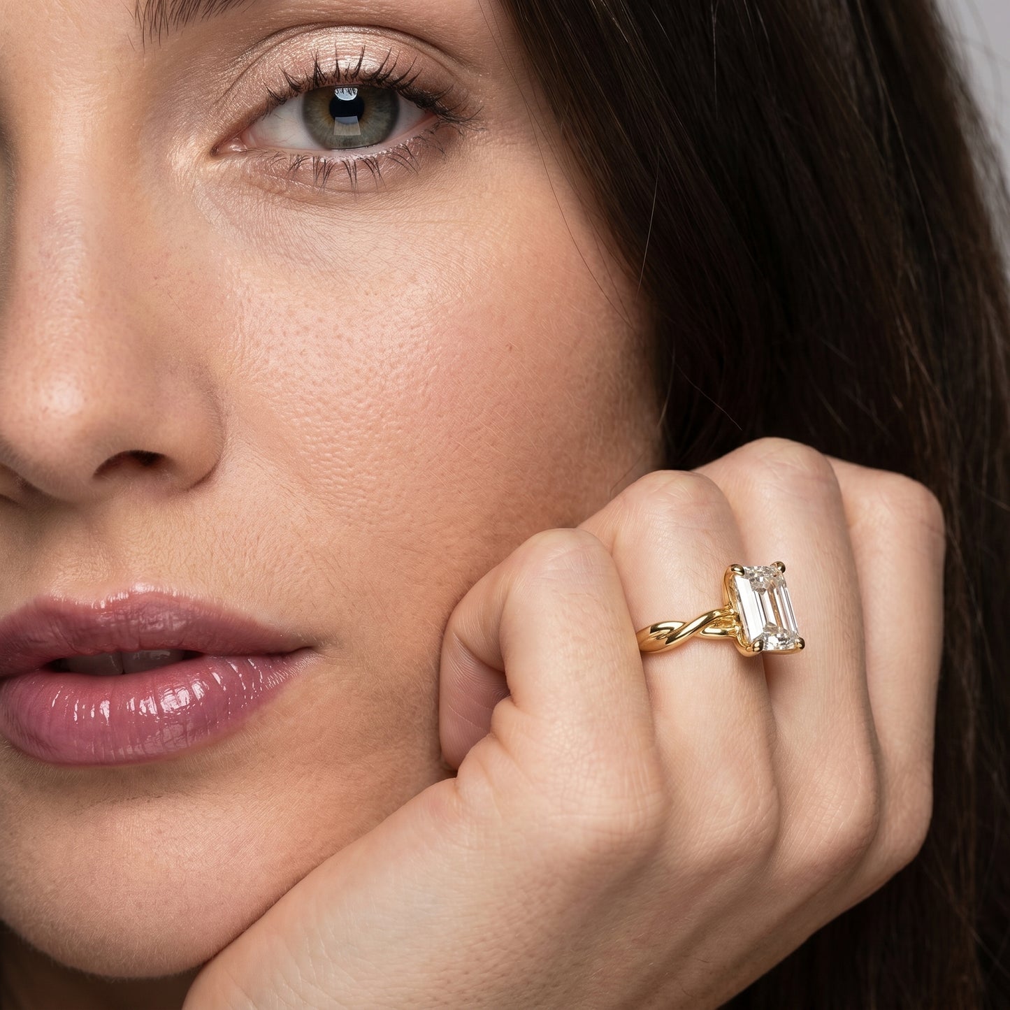 Emerald Cut Lab Grown Diamond Ring in Yellow Gold