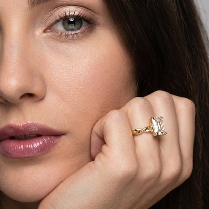 Emerald Cut Lab Grown Diamond Ring in Yellow Gold