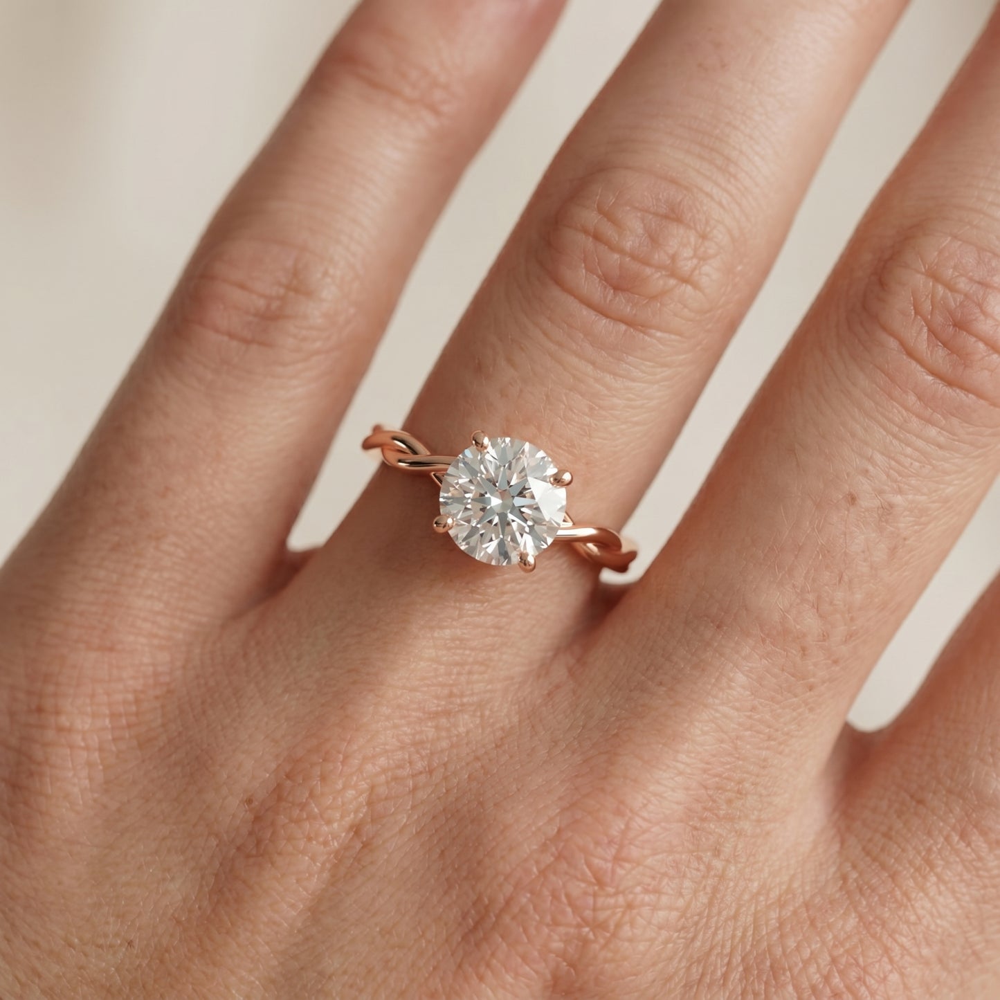 Round Cut Lab Grown Diamond Ring in Rose Gold
