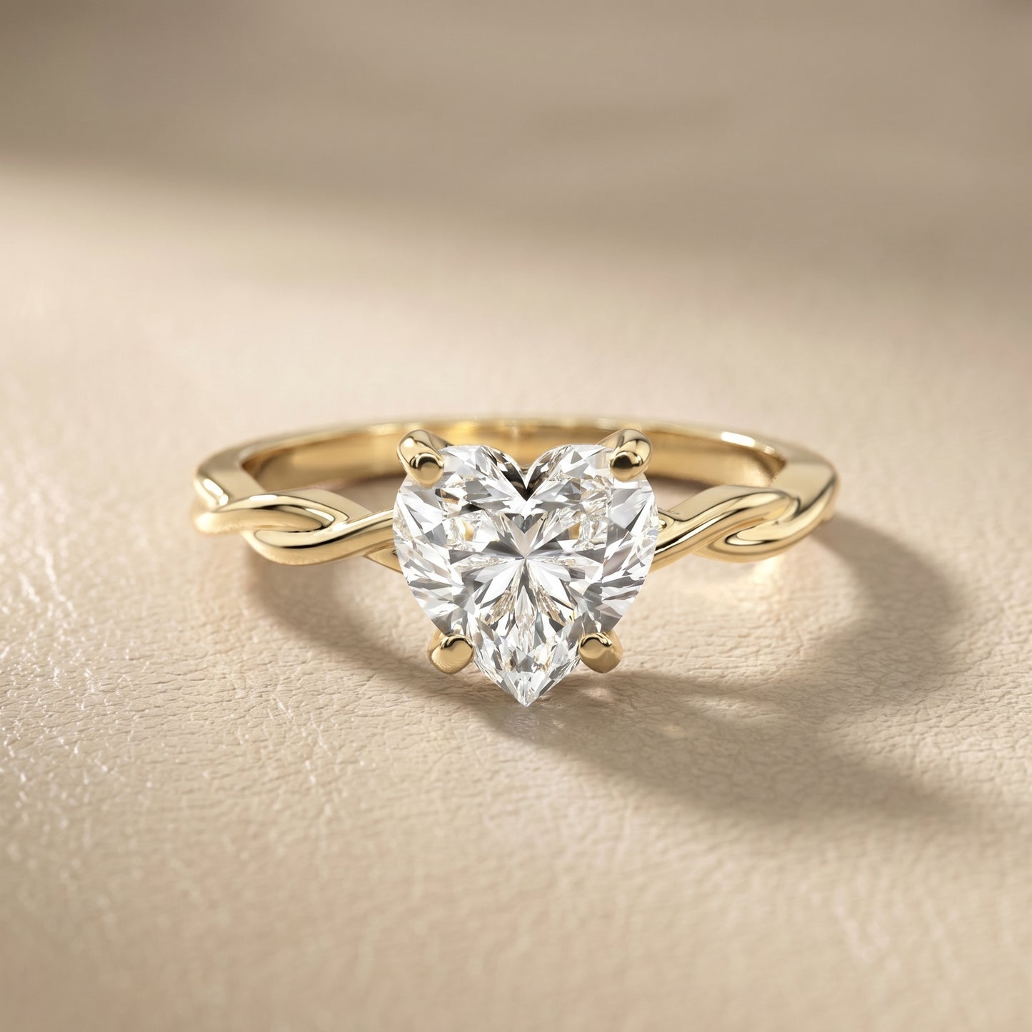 Heart Cut Lab Grown Diamond Ring in Yellow Gold