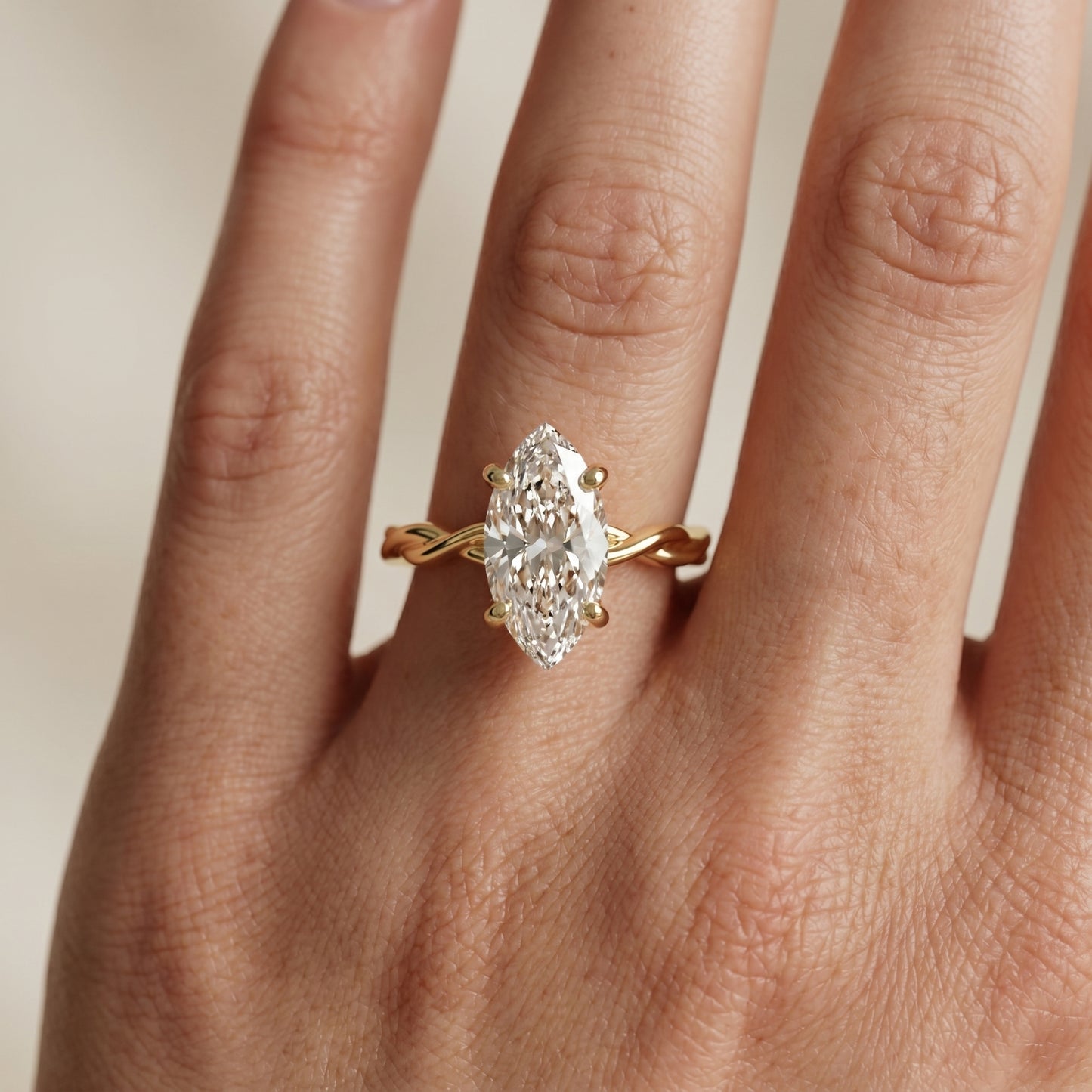 Marquise Cut Lab Grown Diamond Ring in Yellow Gold