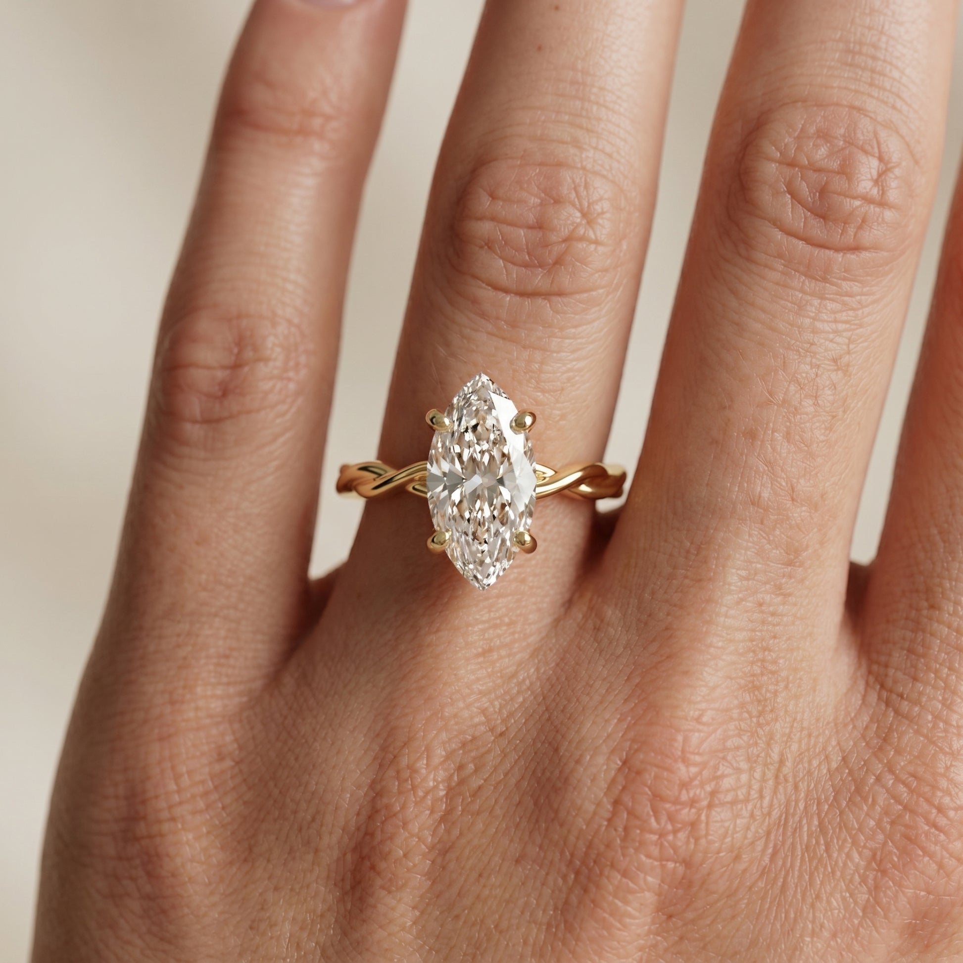 Marquise Cut Lab Grown Diamond Ring in Yellow Gold
