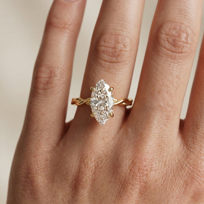 Marquise Cut Lab Grown Diamond Ring in Yellow Gold