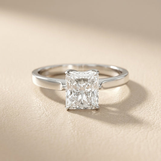 Radiant Cut Lab Grown Diamond Solitaire Engagement Ring in White Gold with cathedral setting