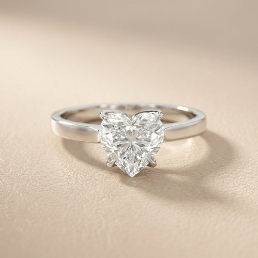 Heart Cut Lab Grown Diamond Solitaire Engagement Ring in precious Platinum setting.